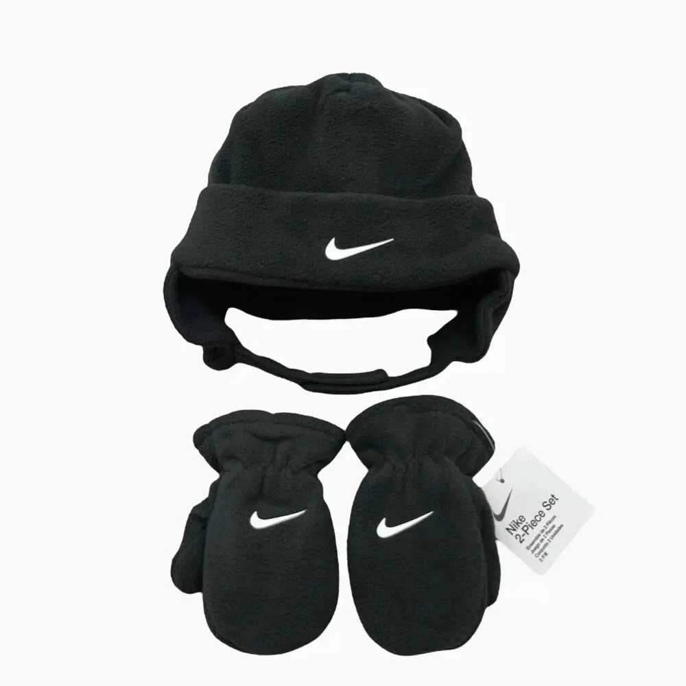 Nike Toddler Boys Fleece Chin Strap Trapper Hat & Mittens 2 Piece Set Size 2-4T
